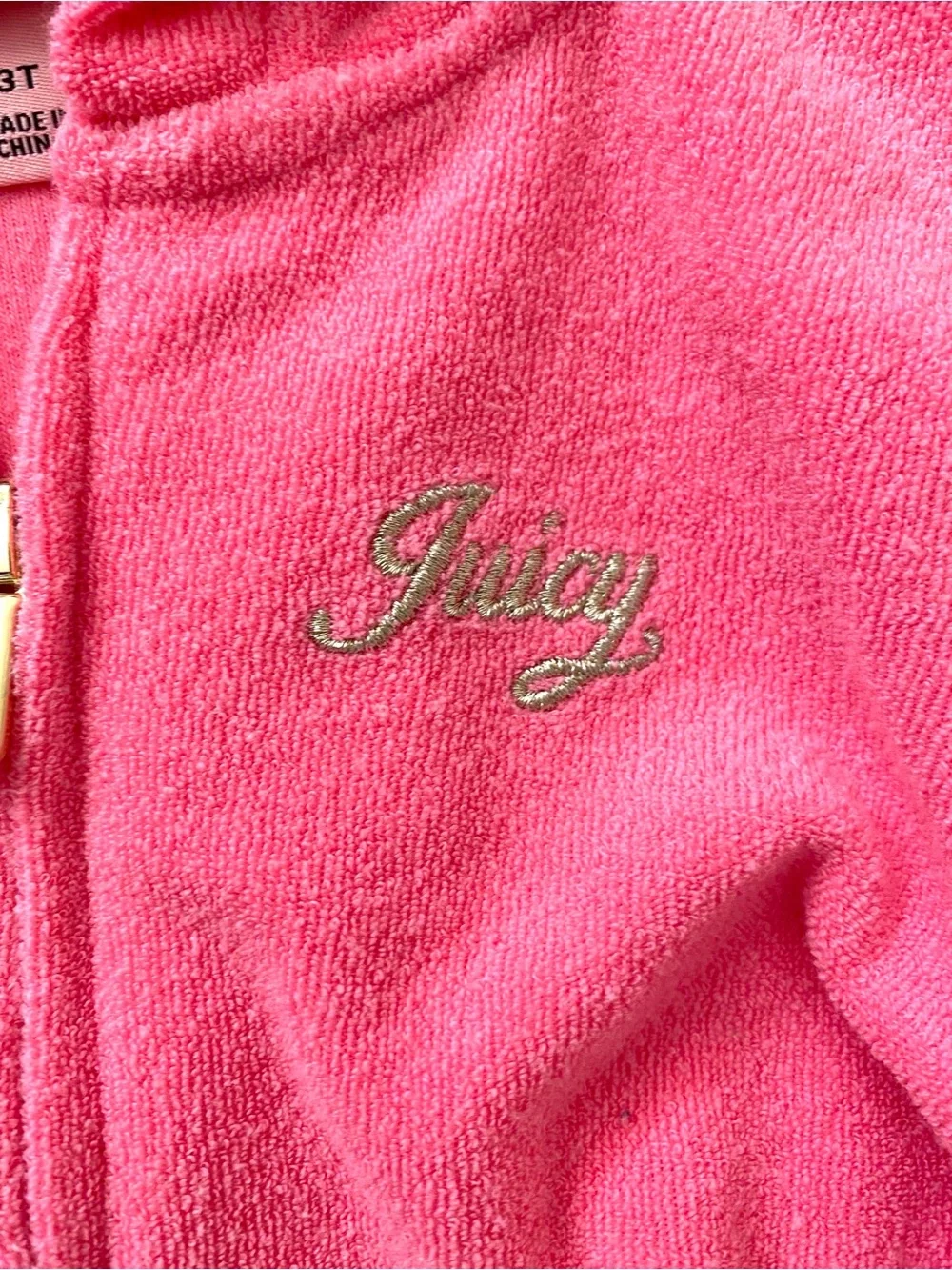 Juicy Couture Girls Hot Pink Fleece Hoodie Set 3T Zip Front Jacket Pull on Pants